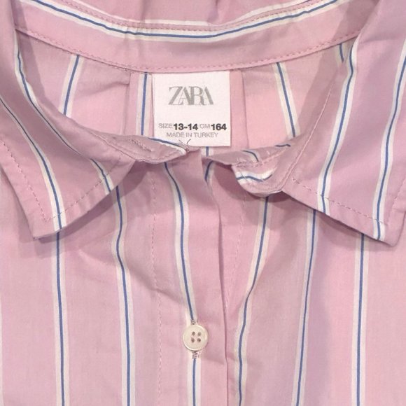 💎4 for $25 💎 NWOT ZARA Girl's Oversized Striped Dress Shirt Size 13-14 Youth - Picture 3 of 3